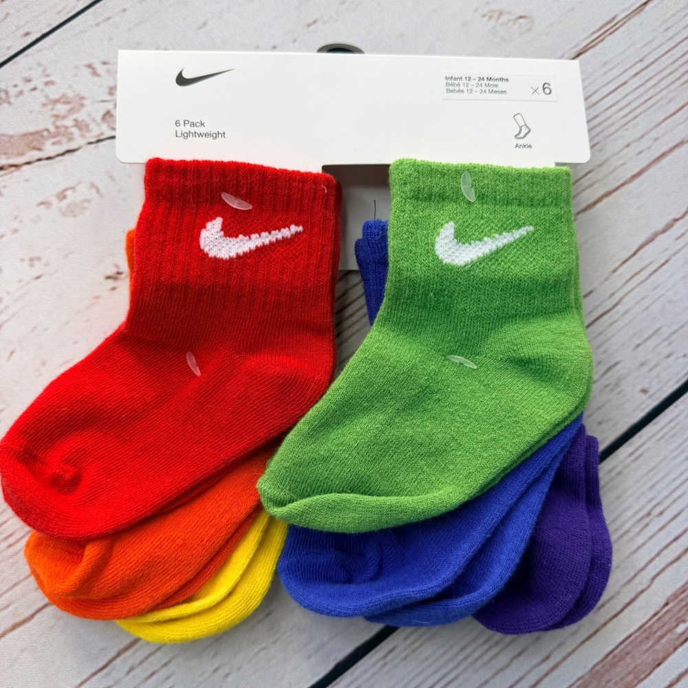 Nike Infant 6 Pack Lightweight Ankle Socks Multi Color 12-24 Months NN0641-E69